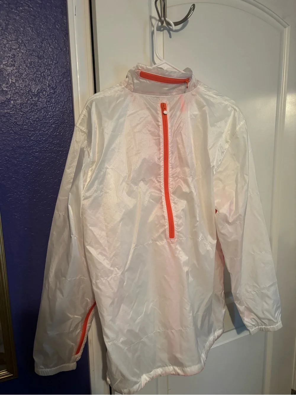 White Windbreaker Jacket with Neon Coral Zippers